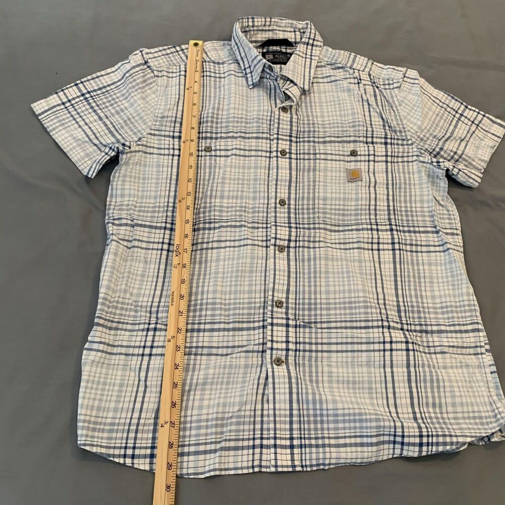 Carhartt Shirt Mens Large Blue Plaid Rugged Flex Relaxed Fit Short Sleeve TW5701 - Picture 5 of 7